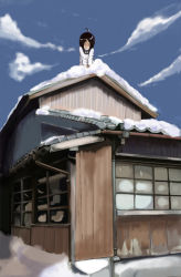Rule 34 | 1girl, ahoge, bad id, bad pixiv id, cloud, cold, day, house, original, rooftop, shiromiso, sky, snow, solo, window