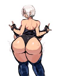 Rule 34 | 1girl, angel (kof), ass, ass shake, back, backboob, breasts, fapin, fingerless gloves, from behind, gloves, huge ass, huge breasts, looking at viewer, looking back, mexico, short hair, smile, solo, the king of fighters, thick thighs, thighs, white hair, wide hips