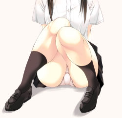 Rule 34 | 1girl, crotch seam, head out of frame, highres, kneehighs, lace, lace-trimmed panties, lace trim, nagomiya, original, out of frame, panties, pantyshot, school uniform, sitting, socks, solo, underwear, white panties