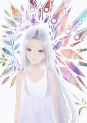 Rule 34 | 1girl, bare arms, bare shoulders, brown eyes, commentary request, dress, grey hair, long hair, looking at viewer, original, parted bangs, parted lips, sakimori (hououbds), solo, upper body, very long hair, white dress