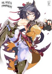Rule 34 | 1girl, absurdres, animal ears, armor, armpits, asymmetrical clothes, attack, warrior of light (ff14), bare shoulders, black hair, blue eyes, braid, breasts, cat ears, cat girl, cat tail, copyright name, covered erect nipples, crotch seam, crown braid, facial mark, fictional persona, final fantasy, final fantasy xiv, fingerless gloves, gloves, greaves, hair ribbon, half-closed eye, highres, impossible clothes, leg armor, looking to the side, medium breasts, medium hair, mian, midair, miqo&#039;te, monk (final fantasy), pants, ribbon, shoes, simple background, skin tight, slit pupils, solo, spread legs, swept bangs, tail, toeless footwear, toes, whisker markings, white background