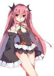 Rule 34 | 10s, 1girl, bad id, bad pixiv id, bare shoulders, blush, detached sleeves, henet hene, krul tepes, long hair, looking at viewer, owari no seraph, pink hair, pointy ears, red eyes, simple background, smile, solo