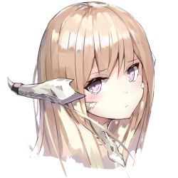 Rule 34 | 1girl, au ra, blonde hair, closed mouth, dragon horns, final fantasy, final fantasy xiv, frown, horns, long hair, lowres, pink eyes, simple background, solo, straight hair, tota (sizukurubiks), upper body, white background