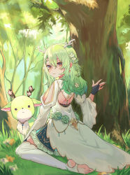 Rule 34 | 1girl, absurdres, antlers, back cutout, ceres fauna, clothing cutout, dress, flower, forest, from behind, gradient hair, green hair, hair flower, hair ornament, highres, hololive, hololive english, horns, juliet sleeves, kiwwwwwi, long hair, long sleeves, looking at viewer, multicolored hair, nature, nemu (ceres fauna), outdoors, puffy sleeves, short dress, shoulder cutout, solo, stirrup legwear, thighhighs, toeless legwear, virtual youtuber, white thighhighs, yellow eyes