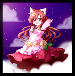 Rule 34 | 1girl, animal ears, blush, breasts, brooch, brown hair, chibi, dress, highres, imaizumi kagerou, jewelry, long hair, long sleeves, looking at viewer, open mouth, red eyes, small breasts, smile, solo, totoharu (kujirai minato), touhou, wide sleeves, wolf ears