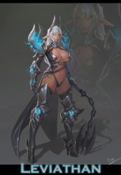 Rule 34 | 1girl, armor, axe, battle axe, bikini armor, boots, breasts, cape, cleavage, energy, gauntlets, halterneck, high heels, highres, holding, holding weapon, horn ornament, horns, huge breasts, long hair, navel, original, pointy ears, shadow, shoulder spikes, silver hair, smjim1986, spikes, thigh boots, thighhighs, underboob, warrior, weapon, yellow eyes