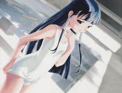 Rule 34 | 1girl, black hair, dutch angle, game cg, missing blue, one-piece swimsuit, school swimsuit, solo, swimsuit, watanabe akio, white school swimsuit, white one-piece swimsuit, yagi shizuno