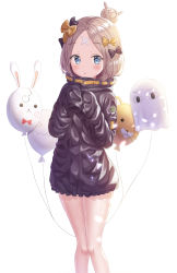Rule 34 | 1girl, abigail williams (fate), abigail williams (traveling outfit) (fate), absurdres, balloon, black bow, black jacket, blonde hair, blue eyes, bow, commentary, crossed bandaids, fate/grand order, fate (series), fou (fate), hair bow, hair bun, hands up, heroic spirit traveling outfit, highres, jacket, long hair, long sleeves, looking at viewer, medjed (fate), nay, official alternate costume, orange bow, parted bangs, parted lips, simple background, single hair bun, sleeves past fingers, sleeves past wrists, solo, white background