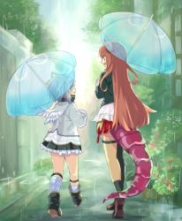 Rule 34 | 2girls, :d, :o, ahoge, amane kanata, angel wings, black jacket, black skirt, commentary request, dragon girl, dragon tail, ekuramani, frilled skirt, frills, hair between eyes, holding, holding umbrella, hololive, jacket, kiryu coco, kiryu coco (1st costume), long hair, looking at another, multiple girls, open mouth, outdoors, rain, red hair, short hair, silver hair, skirt, smile, tail, transparent, transparent umbrella, umbrella, virtual youtuber, white jacket, wings