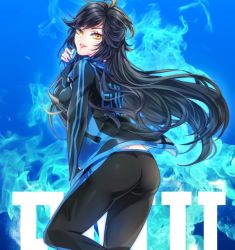 Rule 34 | 1girl, ahri (league of legends), ass, black hair, facial mark, league of legends, long hair, looking at viewer, looking back, solo, tagme, whisker markings, yellow eyes