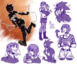 Rule 34 | 1girl, boots, breasts, klyntar, lipring, mania (marvel), marvel, punk, shirt, short hair, shorts, solo, spiked hair, spikes, symbiote