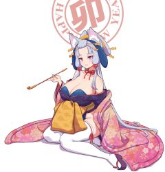Rule 34 | 1girl, :3, animal ears, bangs pinned back, breasts, chinese zodiac, cleavage, closed mouth, collarbone, commentary request, fake animal ears, fox ears, full body, furisode, hair ornament, hair stick, hand up, haori, happy new year, highres, holding, holding smoking pipe, huge breasts, japanese clothes, kimono, kimutomo 2, kiseru, leotard, looking at viewer, lop rabbit ears, neck ribbon, new year, nihongami, oiran, okobo, pink eyes, playboy bunny, purple kimono, rabbit ears, red ribbon, ribbon, sandals, short kimono, simple background, sitting, slit pupils, smile, smoking pipe, solo, thighhighs, touhoku itako, voiceroid, wa bunny, white background, white thighhighs, wide sleeves, year of the rabbit, yokozuwari