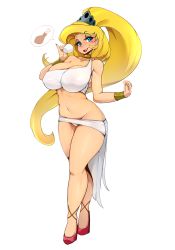 Rule 34 | 1girl, bad id, bad tumblr id, bare shoulders, belly, bird, blonde hair, blue eyes, breasts, chicken, cleavage, collarbone, cup, curvy, eris (billy &amp; mandy), full body, groin, high heels, high ponytail, highres, huge breasts, legs, long hair, looking at viewer, midriff, navel, ponytail, puffy nipples, raised eyebrows, shoes, slugbox, smile, solo, spoken food, standing, sweat, teacup, the grim adventures of billy &amp; mandy, thick thighs, thighs, tooth gap, wide hips