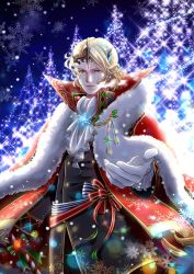 Rule 34 | 1boy, armor, blonde hair, coat, european clothes, fire emblem, fire emblem fates, fur coat, highres, ichino tomizuki, jewelry, looking at viewer, male focus, nintendo, offering hand, smile, snow, snowflakes, solo, tiara, xander (fire emblem)