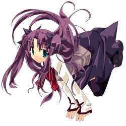 Rule 34 | 1girl, alternate color, alternate hair color, black thighhighs, blue eyes, bow, fate/stay night, fate (series), female focus, hair bow, hair ribbon, highres, homurahara academy school uniform, long hair, minazuki haruka, purple hair, ribbon, school uniform, skirt, solo, thighhighs, tohsaka rin, twintails, vector trace, zettai ryouiki