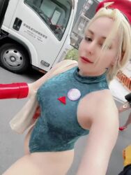 Rule 34 | 1girl, animated, ass, bare shoulders, blonde hair, braid, breasts, cammy white, cammy white (cosplay), cosplay, curvy, fingerless gloves, from behind, gloves, hat, highleg, highleg leotard, italian (nationality), large breasts, leotard, lips, long hair, looking at viewer, multiple views, photo (medium), real life, revealing clothes, skindentation, sleeveless, smile, sound, street fighter, tagme, thong leotard, turnaround, twin braids, very long hair, video, walking, wide hips, yuriko tiger