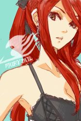 Rule 34 | 1girl, armpits, brown eyes, earrings, erza scarlet, face, fairy tail, highres, jewelry, lingerie, long hair, overday, red hair, ribbon, sketch, solo, underwear