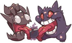 Rule 34 | creature, creatures (company), evolutionary line, closed eyes, frown, full body, game freak, gastly, gen 1 pokemon, gengar, ghost, haunter, licking, nintendo, pokemon, pokemon (creature), red eyes, sido (slipknot), simple background, standing, teeth, tongue, tongue out, white background