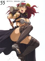 Rule 34 | 00s, armor, bikini armor, blush, breasts, claudette (queen&#039;s blade), claudette (queen's blade), claudette lord of thundercloud, cleavage, drink, green eyes, helmet, highres, hisayuki hirokazu, large breasts, nigou, open mouth, queen&#039;s blade, red hair, solo, suggestive fluid, sword, thighhighs, tongue, weapon, wet