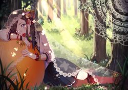 Rule 34 | 1girl, bad id, bad pixiv id, brown hair, candy, doily, food, forest, lace, leaning, lollipop, long hair, looking at viewer, mame (yangqi787), mouth hold, nature, original, outdoors, pleated skirt, school uniform, serafuku, skirt, solo, tree, veil