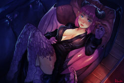 Rule 34 | 1girl, aqua eyes, black robe, blush, claws, couch, covered erect nipples, dragon girl, dragon horns, dragon tail, dragon wings, horns, looking at viewer, lying, on back, on couch, original, pink hair, pointy ears, rawrden, robe, tail, wings