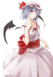 Rule 34 | 1girl, bat wings, blue hair, female focus, hat, red eyes, remilia scarlet, short hair, simple background, solo, takanashie, touhou, white background, wings