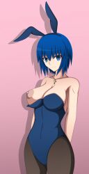 Rule 34 | 1girl, blue eyes, blue hair, breasts, breasts out, ciel (tsukihime), highres, large breasts, nipples, rabbit, rabbit ears, short hair, tsukihime