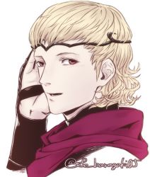 1boy blonde_hair fe_baragaki05 fire_emblem fire_emblem_fates male_focus nintendo open_mouth red_eyes siegbert_(fire_emblem) simple_background solo tiara white_background