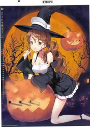 Rule 34 | 10s, 1girl, 2016, alternate costume, calendar, halloween, halloween costume, hat, highres, italia (kancolle), jack-o&#039;-lantern, jiji (aardvark), kantai collection, littorio (kancolle), long hair, october, official art, solo, wavy hair, witch, witch hat