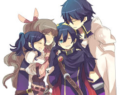 Rule 34 | 1boy, 3girls, blue eyes, blue hair, chrom (fire emblem), cynthia (fire emblem), family, father and daughter, fire emblem, fire emblem awakening, grey hair, husband and wife, long hair, lucina (fire emblem), mother and daughter, multiple girls, nintendo, satori, siblings, sisters, sumia (fire emblem)
