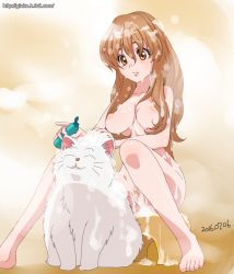 Rule 34 | 1girl, :3, ^ ^, animal, bad id, bad pixiv id, barefoot, bath, bath stool, bathing, between legs, botan (mikan enikki), bottle, breasts, breasts apart, brown background, brown eyes, brown hair, bubble, cat, closed eyes, closed mouth, convenient censoring, dated, eyelashes, feet, female pubic hair, foam, fujiwara yayoi, full body, ginko (silver fox), hair between eyes, hair over breasts, hip focus, holding, indoors, lens flare, lips, long hair, looking down, medium breasts, mikan enikki, mixed-sex bathing, narrow waist, nipples, nude, perky breasts, pubic hair, puffy nipples, pussy, shampoo, shared bathing, sidelocks, sitting, soap bubbles, soap censor, solo, spread legs, steam, stool, very long hair, washing, watermark, web address, wet, wet hair, white cat