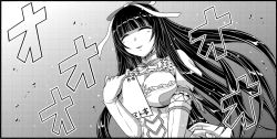 Rule 34 | 10s, 1girl, aoki hagane no arpeggio, blunt bangs, book, bow, breasts, cleavage, cleavage cutout, closed eyes, clothing cutout, collar, dress, elbow gloves, false smile, female focus, gloves, gradient background, greyscale, hair bow, hime cut, kaname aomame, lace, lace-trimmed dress, lace trim, large breasts, long hair, monochrome, smile, solo, text focus, translation request, wedding dress, yamato (aoki hagane no arpeggio)