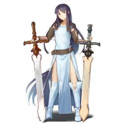 Rule 34 | 1girl, alondite, altina (fire emblem), artist name, black eyes, black hair, boots, chocojax, closed mouth, commission, dress, fire emblem, fire emblem: radiant dawn, full body, highres, holding, holding sword, holding weapon, huge weapon, long hair, nintendo, pelvic curtain, ragnell, side slit, simple background, sleeveless, sleeveless dress, solo, standing, sword, very long hair, weapon, white background