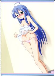 Rule 34 | 1girl, :o, absurdres, ahoge, bare legs, blue hair, blush, cameltoe, clothes lift, clothes pull, dress, dress lift, dress pull, female focus, flat chest, green eyes, highres, izumi konata, long hair, lucky star, mel (artist), mel (melty pot), mole, mole under eye, nipples, no bra, open mouth, page number, panties, pussy juice, scan, side-tie panties, solo, sweat, trembling, underwear, very long hair