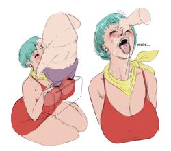 Rule 34 | 1girl, bare arms, bare shoulders, blue eyes, blush, breast press, breasts, bulma, cleavage, cropped torso, cum, curvy, disembodied limb, dragon ball, dragonball z, dress, earrings, eyebrows hidden by hair, facial, fellatio, green hair, half-closed eyes, highres, huge breasts, interspecies, jewelry, legs, mature female, multiple views, neckerchief, nose, nostrils, oolong, open mouth, oral, red dress, scarf, short dress, short hair, simple background, sitting, sleeveless, sleeveless dress, standing, submission, thighs, topless, ultivlad, white background, yellow scarf