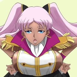 Rule 34 | 1girl, bent over, blue eyes, bouncing breasts, breasts, catherine sabathra, code geass, code geass: dakkan no roze, earrings, jewelry, large breasts, long hair, open mouth, pink hair, sideboob
