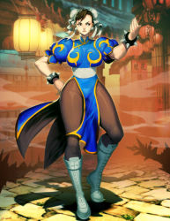 Rule 34 | 1girl, breasts, brown hair, capcom, chun-li, genzoman, large breasts, solo, spiked bracelet, street fighter