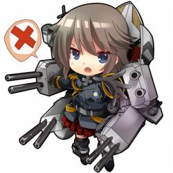 Rule 34 | aiguillette, anger vein, bismarck (warship girls r), blue eyes, brown hair, chibi, epaulettes, lowres, mecha musume, military, military uniform, personification, red skirt, shenbei xiaoqiu, skirt, solo, spoken anger vein, uniform, warship girls r