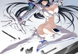 Rule 34 | 10s, 1girl, areola slip, ass, black hair, boots, breasts, cleavage, female focus, gloves, high heel boots, high heels, highres, huge breasts, junketsu, kill la kill, kiryuuin satsuki, large breasts, long hair, shoujo donburi, solo, thigh boots, thighhighs