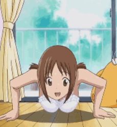 Rule 34 | 00s, 10s, 1girl, all fours, animated, animated gif, bouncing breasts, bra, breasts, brown eyes, brown hair, cleavage, exercising, hinako (issho ni training), issho ni training, jiggle, large breasts, looking at viewer, lowres, panties, push-ups, short twintails, smile, solo, tagme, twintails, underwear, underwear only, white bra