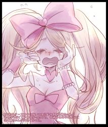 Rule 34 | 10s, 1girl, blonde hair, bow, choker, crying, dai (mebae16), closed eyes, hair bow, harime nui, kill la kill, long hair, no eyepatch, open mouth, solo, tears, translation request, twintails, wiping tears, wrist cuffs