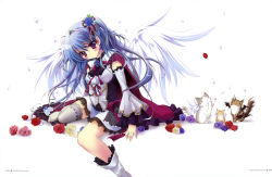 Rule 34 | 1girl, absurdres, animal, blue flower, blue hair, blue rose, blush, boots, cape, cat, cat tail, dress, earrings, flower, hair flower, hair ornament, highres, izumi tsubasu, jewelry, lace, lace-trimmed legwear, lace trim, long hair, petals, pink flower, pink rose, purple eyes, purple flower, purple rose, red flower, red rose, ribbon, rose, rose petals, single thighhigh, solo, tail, thighhighs, white flower, white rose, white thighhighs, wings