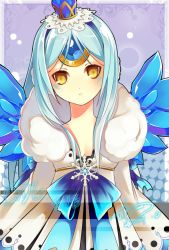Rule 34 | 1girl, bad id, bad pixiv id, blue hair, crown, dress, elsword, eve (elsword), expressionless, forehead jewel, long hair, snowflakes, solo, vilor, yellow eyes