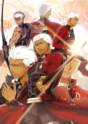 Rule 34 | 6+boys, archer (fate), bow (weapon), cat, dark skin, dark-skinned male, fate/stay night, fate (series), gears, holding sword, kanshou &amp; bakuya (fate), male focus, multiple boys, multiple persona, nina (pastime), unlimited blade works (fate), weapon, white hair