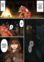 Rule 34 | 1boy, 1girl, abs, absurdres, ass, back tattoo, blonde hair, blush, bokoblin, breasts, campfire, comic, curvy, english text, forest, green eyes, hair ornament, highres, huge ass, huge breasts, kunaboto, monster, nature, night, nintendo, outdoors, panels, plump, pointy ears, princess zelda, shiny skin, tattoo, the legend of zelda, the legend of zelda: breath of the wild, tramp stamp