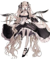 Rule 34 | 1girl, absurdly long hair, azur lane, bare shoulders, between breasts, black dress, blush, breasts, cleavage, dress, earrings, finger to mouth, formidable (azur lane), frilled dress, frills, full body, grey hair, hair ornament, hair ribbon, high heels, highres, jewelry, large breasts, long hair, long sleeves, looking at viewer, nail polish, narue, one eye closed, pantyhose, red eyes, ribbon, shushing, simple background, skirt hold, solo, twintails, very long hair, white background, white pantyhose