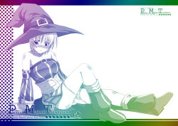 Rule 34 | 1girl, fantasy earth zero, green theme, hat, monochrome, purple theme, solo, witch hat, yonekura kihiro