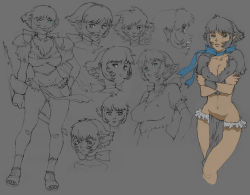 Rule 34 | 1girl, armor, bow, breasts, breasts squeezed together, cala, character sheet, cleavage, contrapposto, cropped legs, earrings, elf, jewelry, large breasts, looking at viewer, midriff, multiple views, neck ribbon, parted lips, pauldrons, pelvic curtain, pointy ears, ribbon, short hair, shoulder armor, sogna, spot color, standing, ugenixdoujinwave, viper, viper rsr