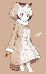 Rule 34 | 1girl, absurdres, bad id, bad twitter id, bird tail, bird wings, black hair, blush, buttons, coat, commentary request, cowboy shot, dated, enk 0822, fur collar, gloves, grey hair, head wings, highres, kemono friends, long sleeves, multicolored hair, northern white-faced owl (kemono friends), owl ears, pantyhose, short hair, signature, solo, tail, white hair, white pantyhose, wings, yellow eyes, yellow gloves