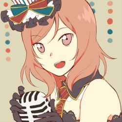 Rule 34 | 10s, 1girl, bad id, bad pixiv id, black gloves, cafe maid (love live!), color guide, gloves, kouichirou, love live!, love live! school idol festival, love live! school idol project, microphone, necktie, nishikino maki, open mouth, purple eyes, red hair, smile, upper body